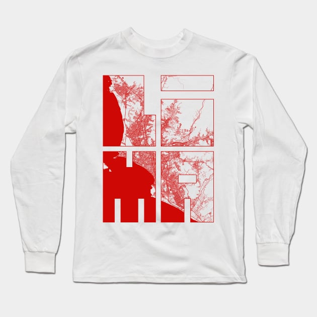 Lima, Peru City Map Typography - Oriental Long Sleeve T-Shirt by deMAP Studio